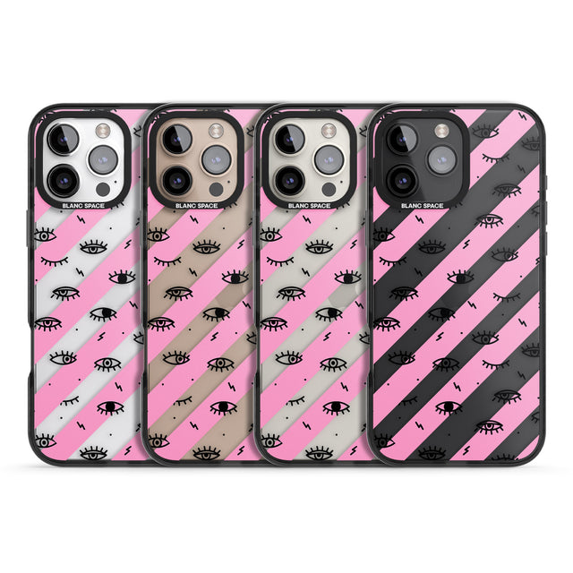 iPhone 16 Pro Max Pink Stripe Eyes Black Impact Phone Case