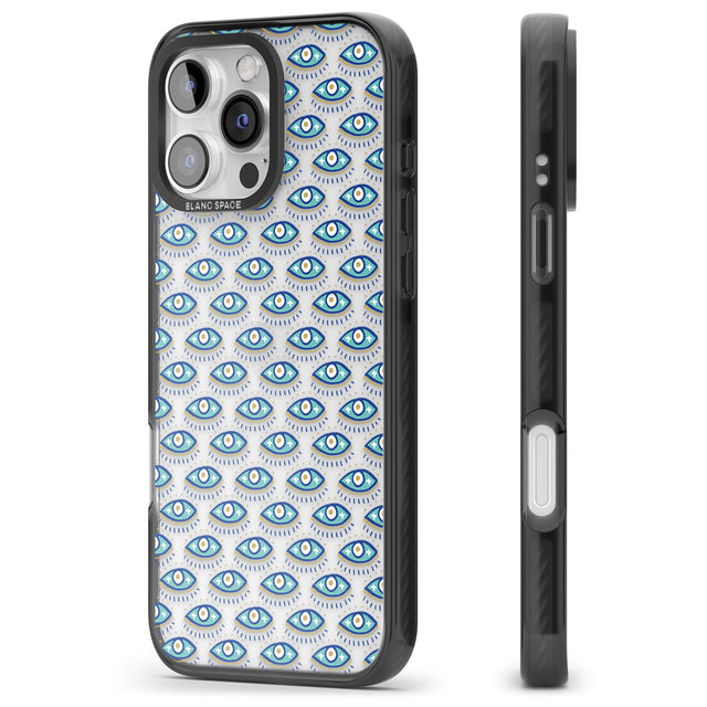 iPhone 16 Pro Max Eyes & Crosses (Clear) Psychedelic Eyes Pattern Black Impact Phone Case