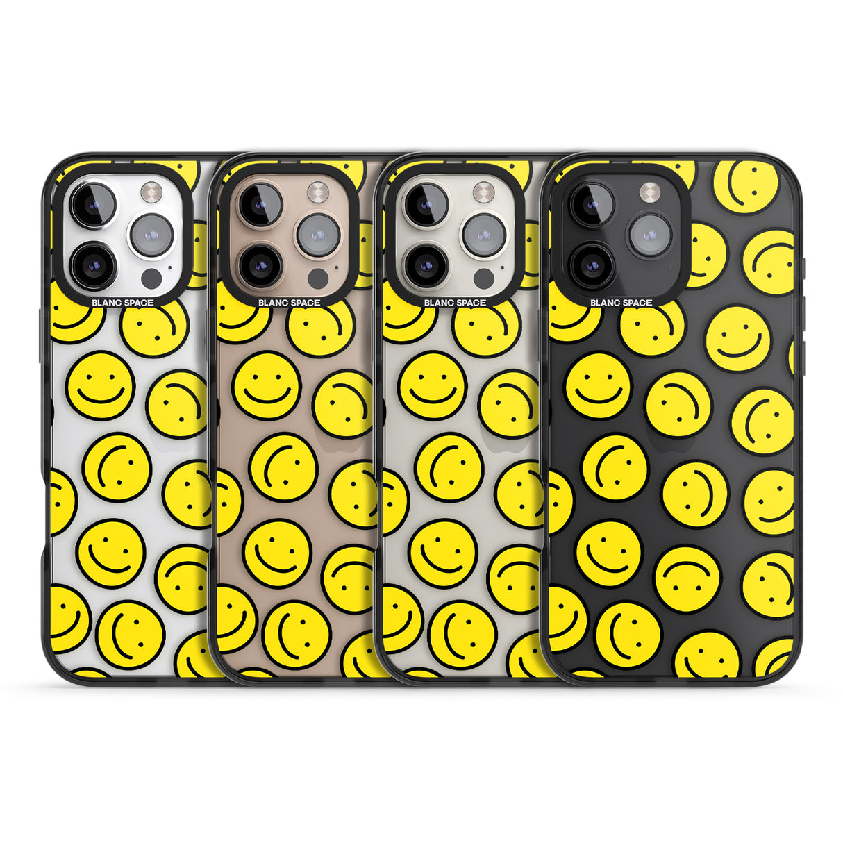 iPhone 16 Pro Max Happy Face Clear Pattern Black Impact Phone Case