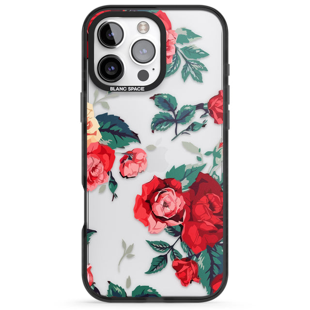 iPhone 16 Pro Max Rose Pattern Black Impact Phone Case