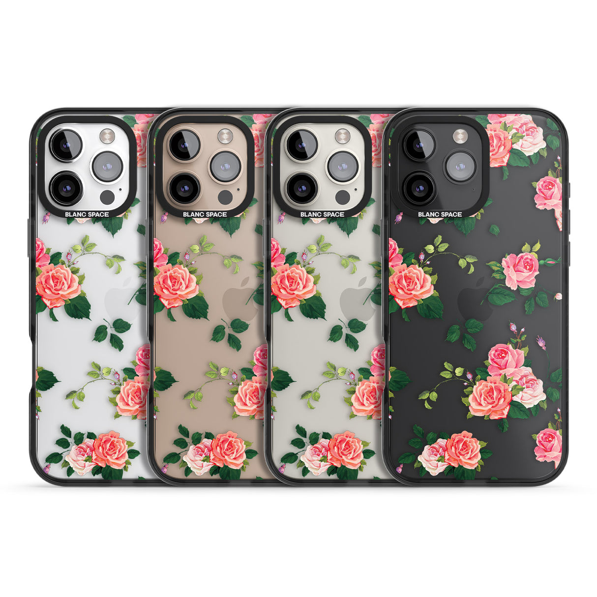 iPhone 16 Pro Max Pink Roses Black Impact Phone Case