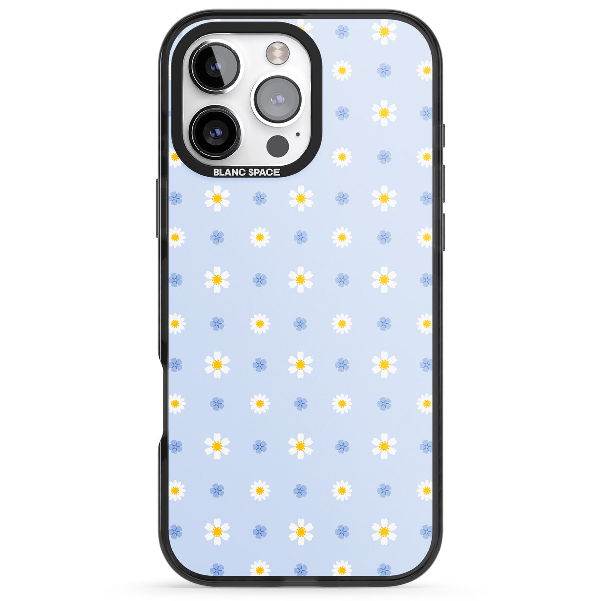 iPhone 16 Pro Max Pale Blue Daisies Black Impact Phone Case