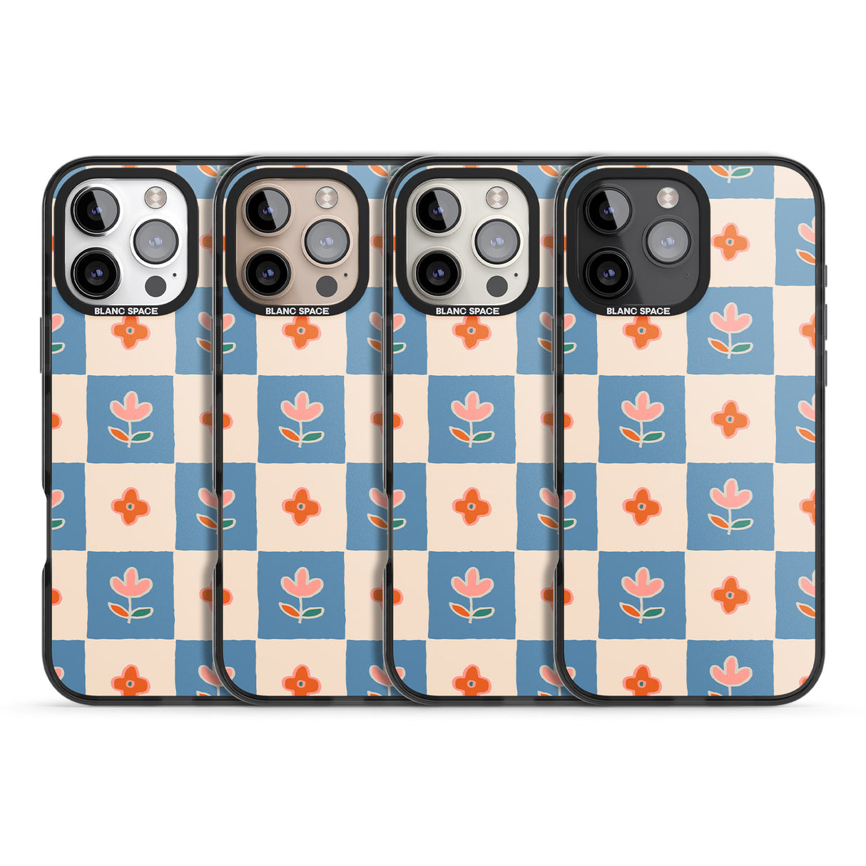 iPhone 16 Pro Max Vintage Bloom Checkered Black Impact Phone Case