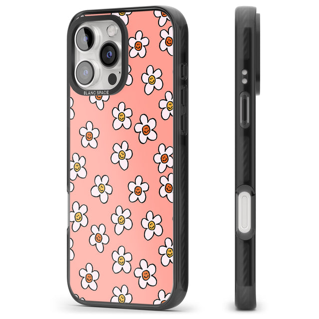 iPhone 16 Pro Max Peachy Daisy Smiles Black Impact Phone Case