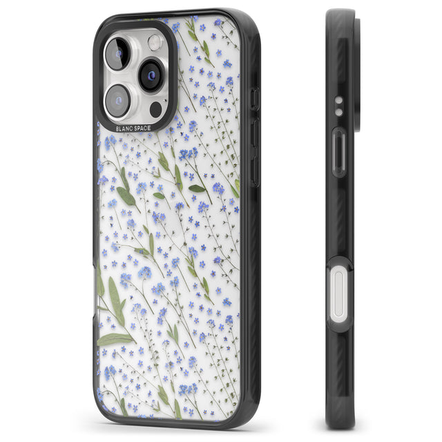 iPhone 16 Pro Max Blue Wild Flower Design Black Impact Phone Case