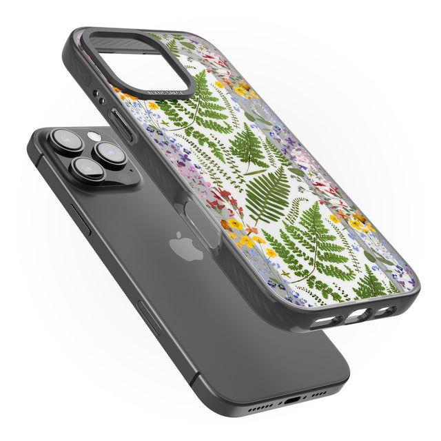 iPhone 16 Pro Max Busy Floral and Fern Design Black Impact Phone Case