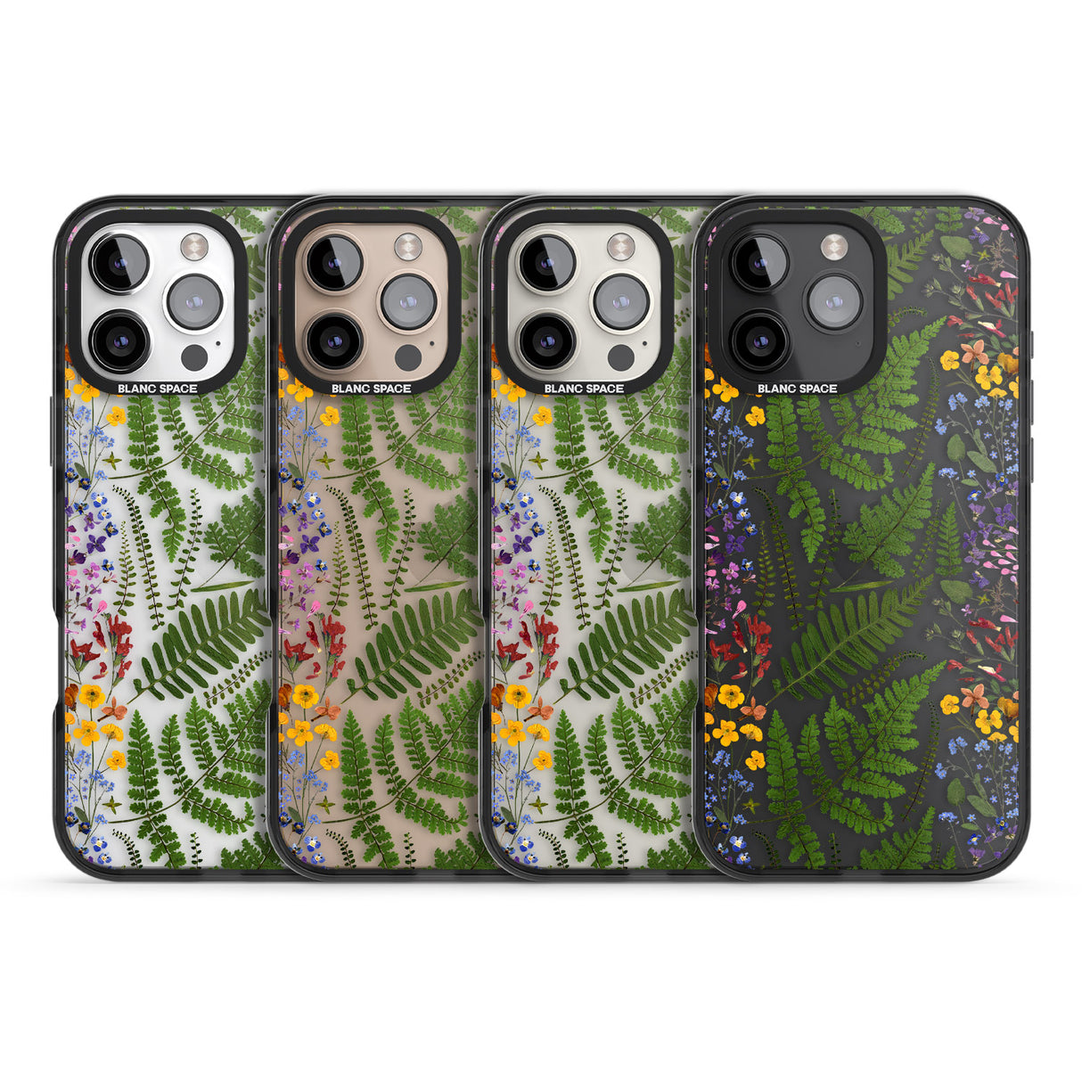 iPhone 16 Pro Max Busy Floral and Fern Design Black Impact Phone Case