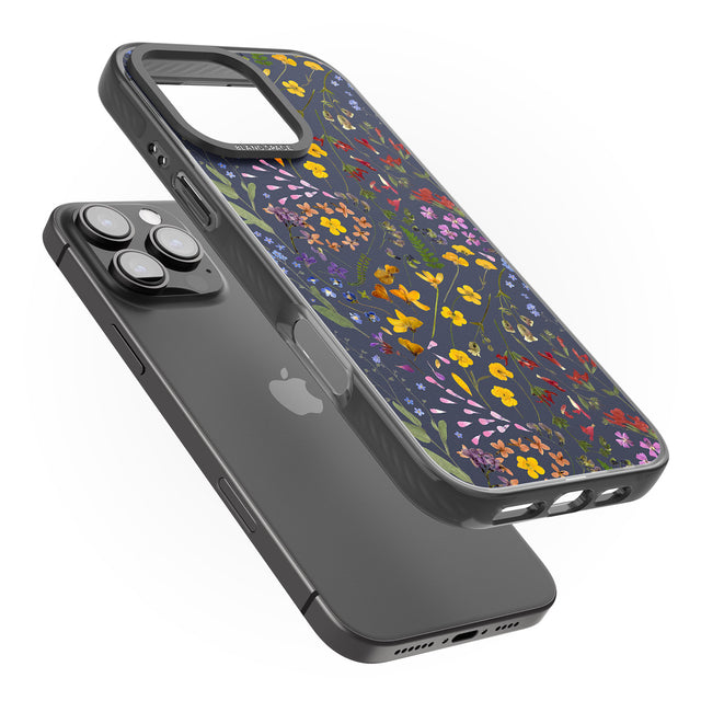 iPhone 16 Pro Max Wildflower & Leaves Cluster Design - Navy Black Impact Phone Case