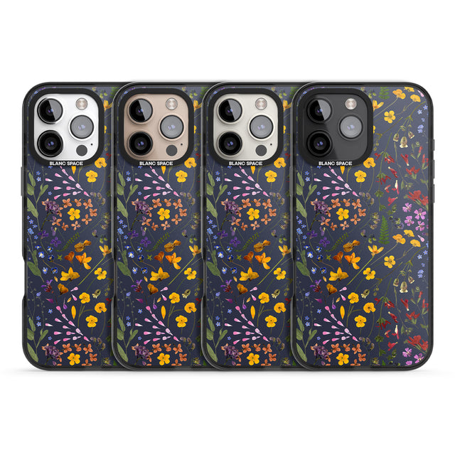 iPhone 16 Pro Max Wildflower & Leaves Cluster Design - Navy Black Impact Phone Case