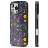 iPhone 16 Pro Max Wildflower Grid Boxes Pattern - Navy Black Impact Phone Case