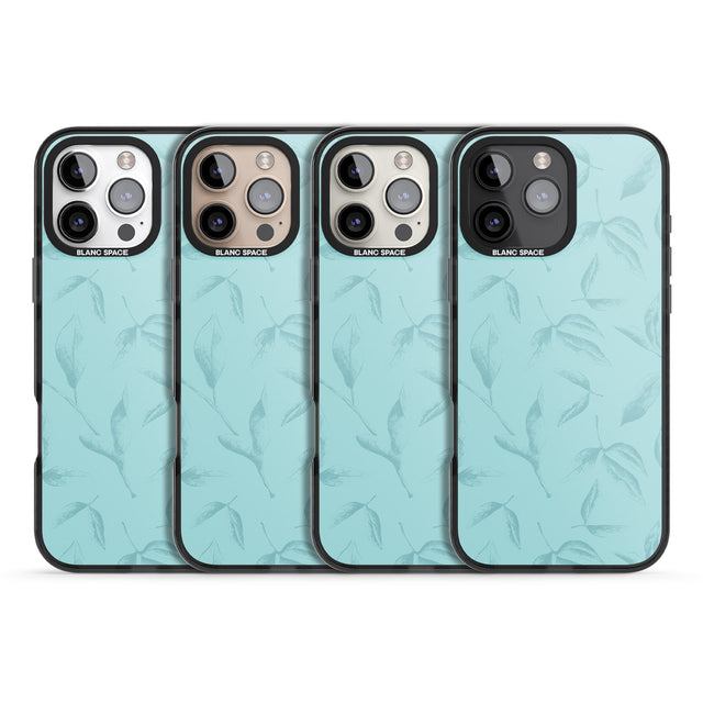 iPhone 16 Pro Max Blue Leaves Vintage Botanical Black Impact Phone Case