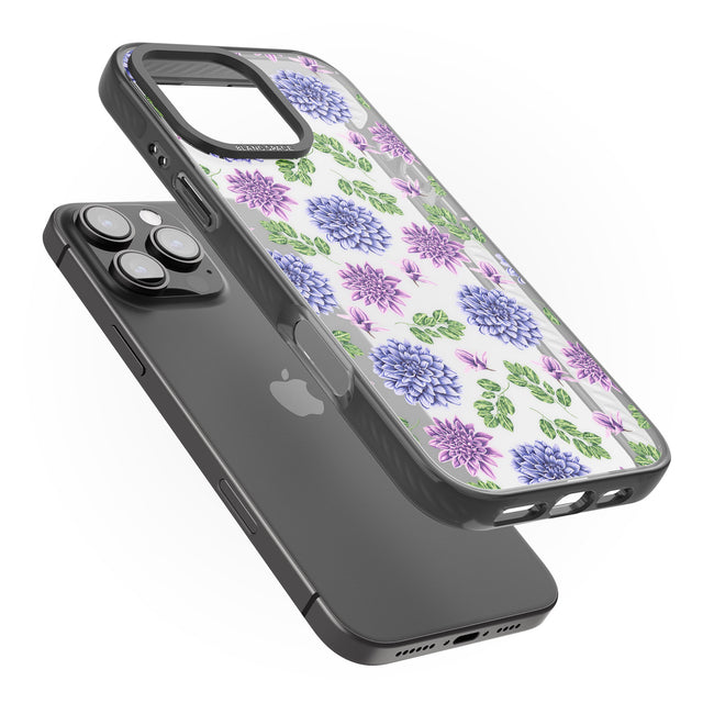 iPhone 16 Pro Max Purple Dahlias Transparent Floral Black Impact Phone Case