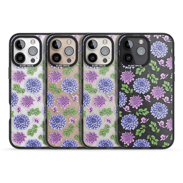 iPhone 16 Pro Max Purple Dahlias Transparent Floral Black Impact Phone Case