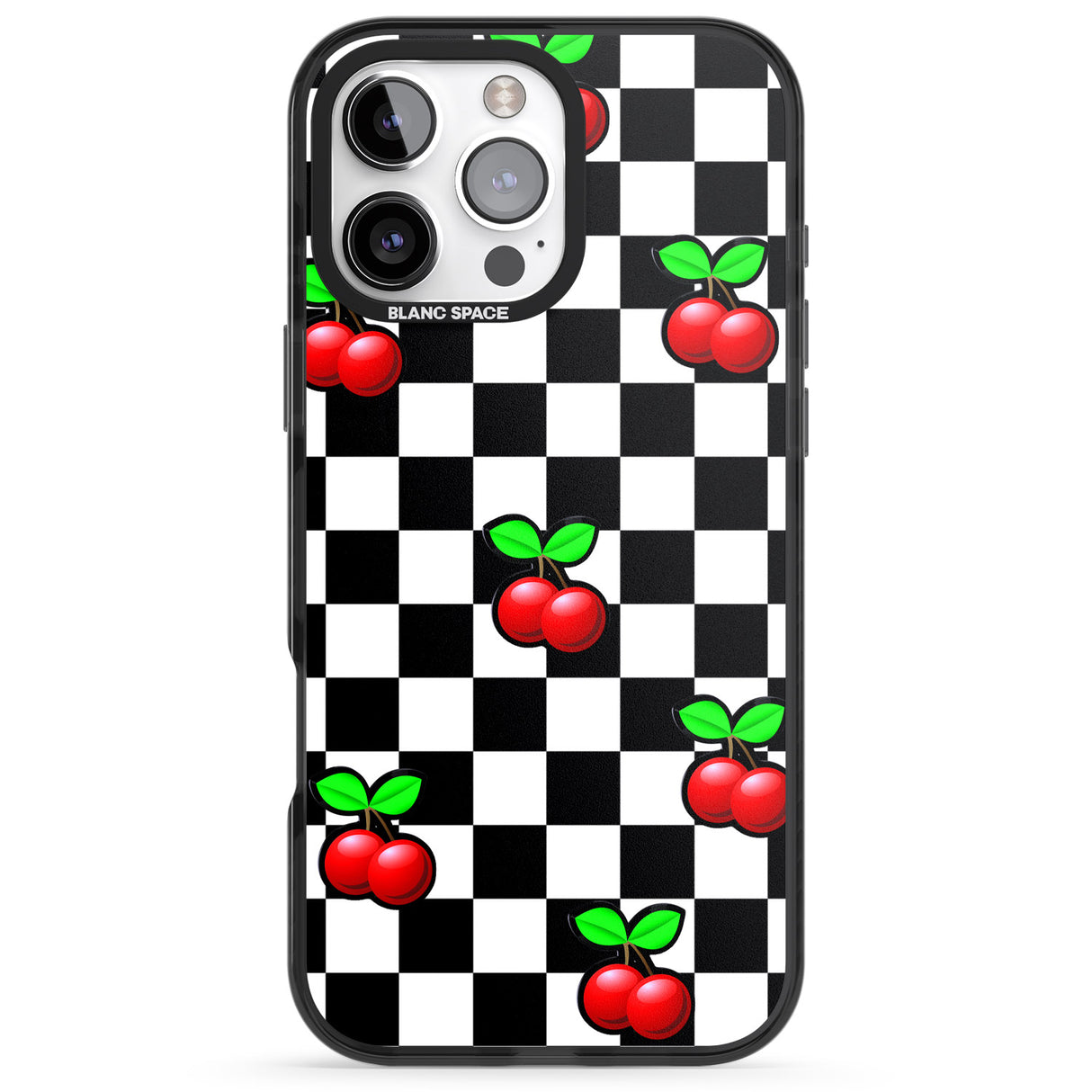 iPhone 16 Pro Max Checkered Cherry Black Impact Phone Case