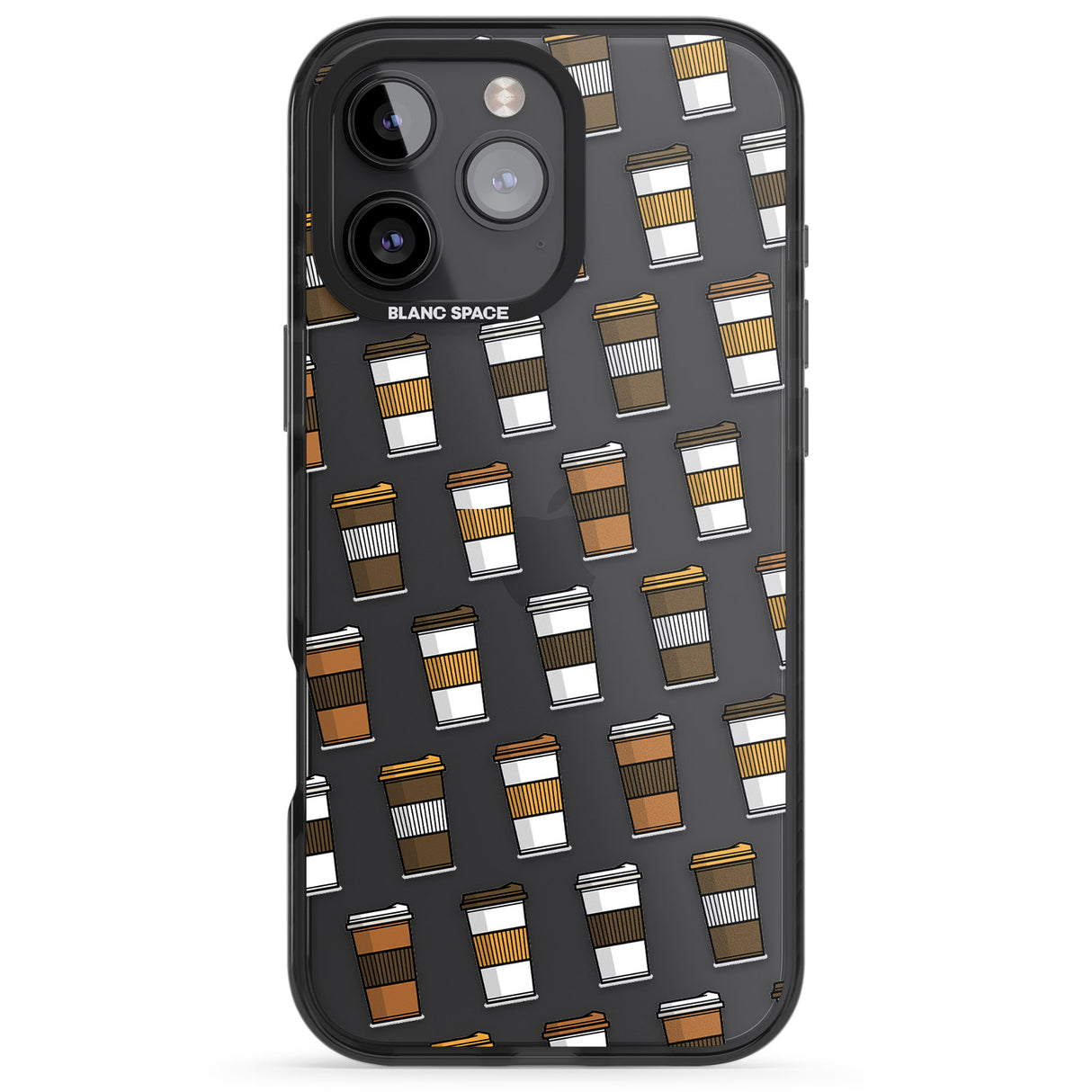 iPhone 16 Pro Max Coffee Cup Pattern Black Impact Phone Case