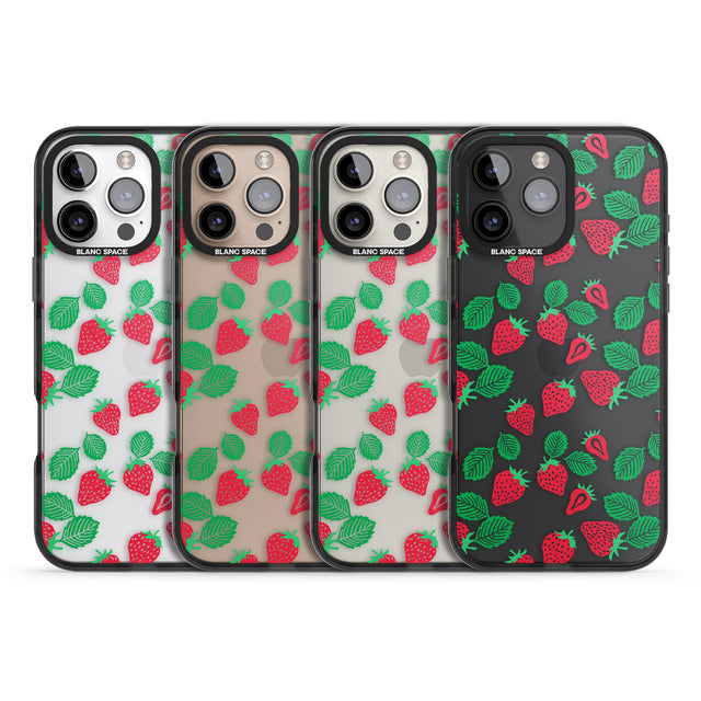 iPhone 16 Pro Max Strawberry Pattern Black Impact Phone Case