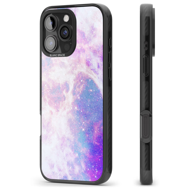 iPhone 16 Pro Max Purple & Blue Galaxy Pattern Design Black Impact Phone Case