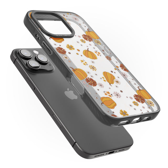 iPhone 16 Pro Max Halloween Pumpkins and Flowers Black Impact Phone Case