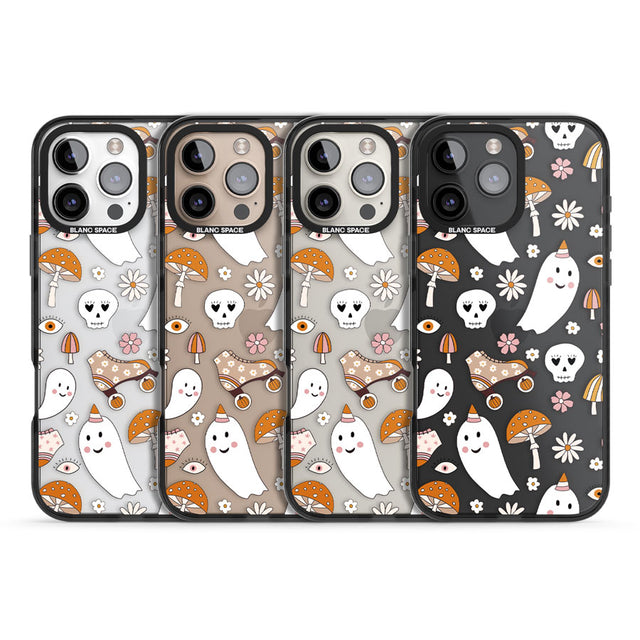 Cute Ghost and Skulls Pattern Black Impact Phone Case for iPhone 16 Pro, iPhone 16 Pro Max