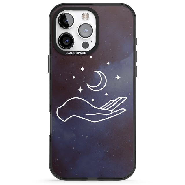 iPhone 16 Pro Max Floating Moon Above Hand Black Impact Phone Case