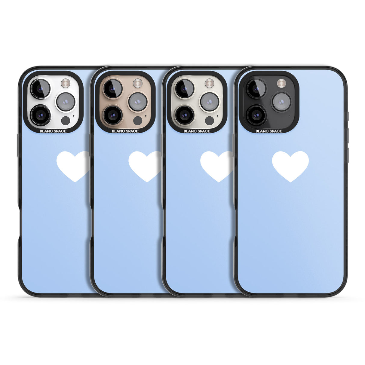 iPhone 16 Pro Max Single Heart Design: White & Baby Blue Black Impact Phone Case