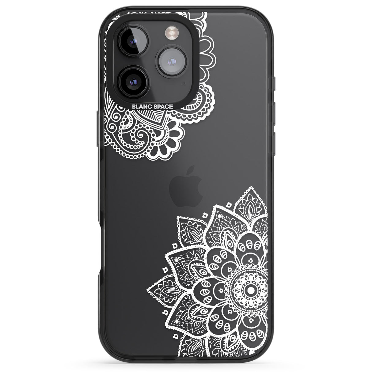 iPhone 16 Pro Max White Henna Florals Black Impact Phone Case