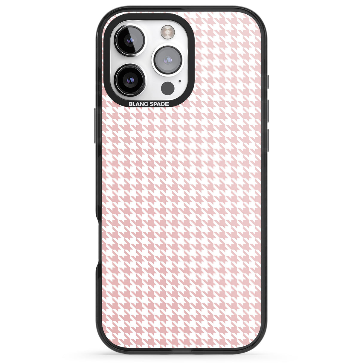 iPhone 16 Pro Max Pink Houndstooth Pattern Black Impact Phone Case