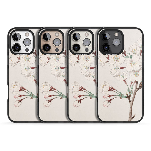 iPhone 16 Pro Max Vintage Japanese Illustrations Cherry Blossoms Black Impact Phone Case