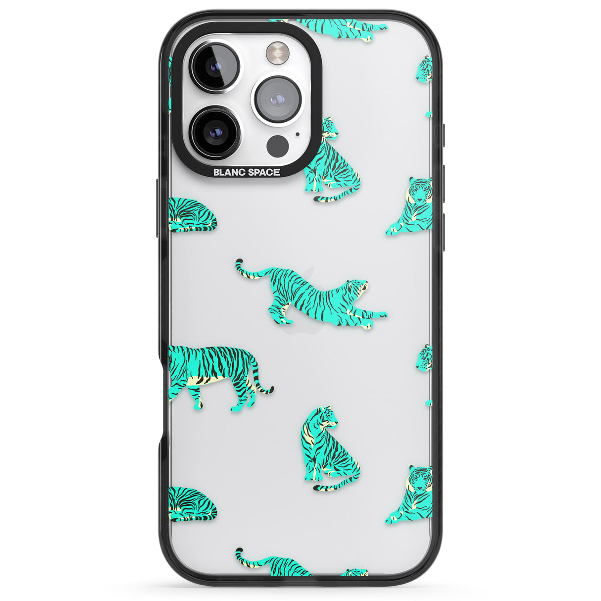 iPhone 16 Pro Max Turquoise Tiger Jungle Cat Pattern Black Impact Phone Case