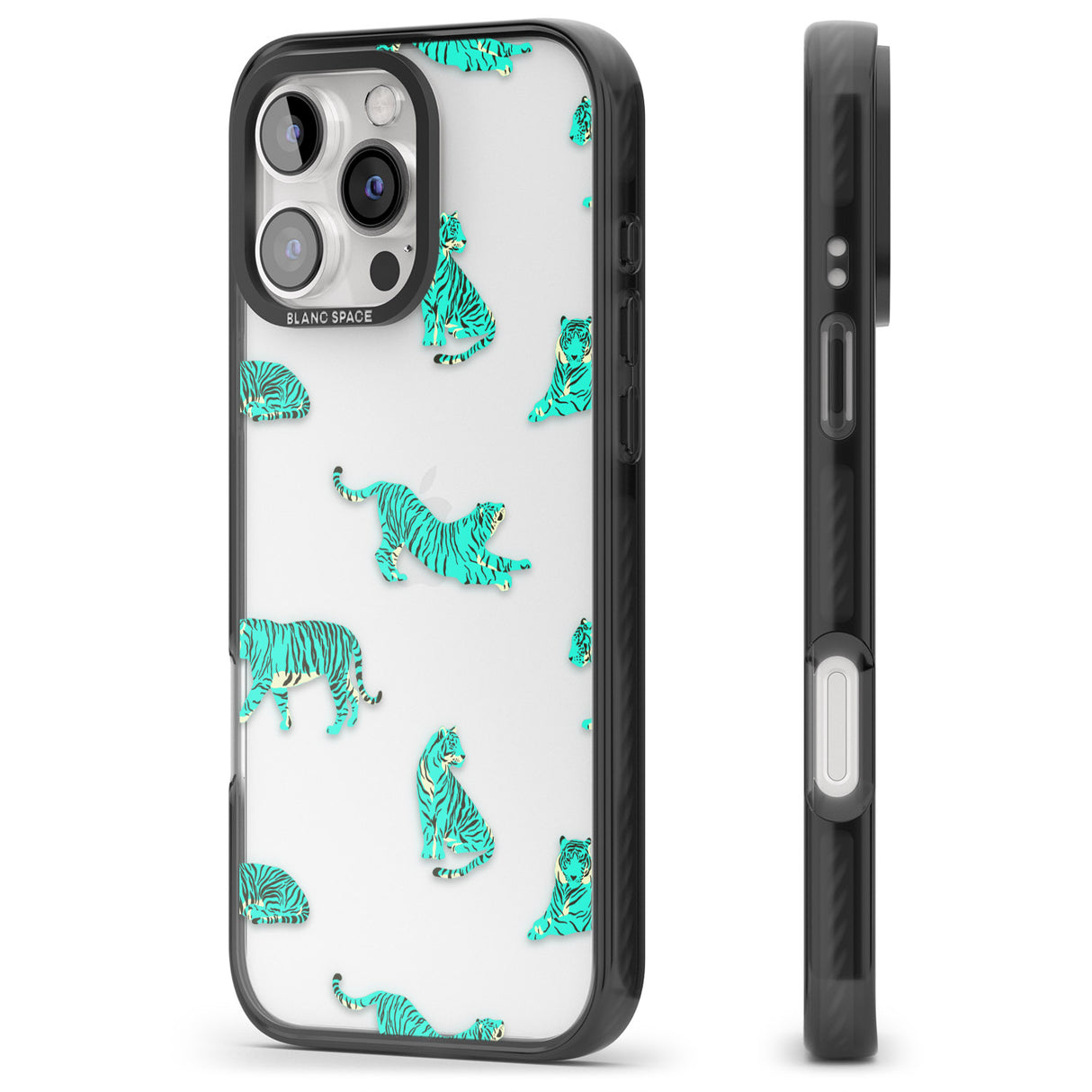 iPhone 16 Pro Max Turquoise Tiger Jungle Cat Pattern Black Impact Phone Case