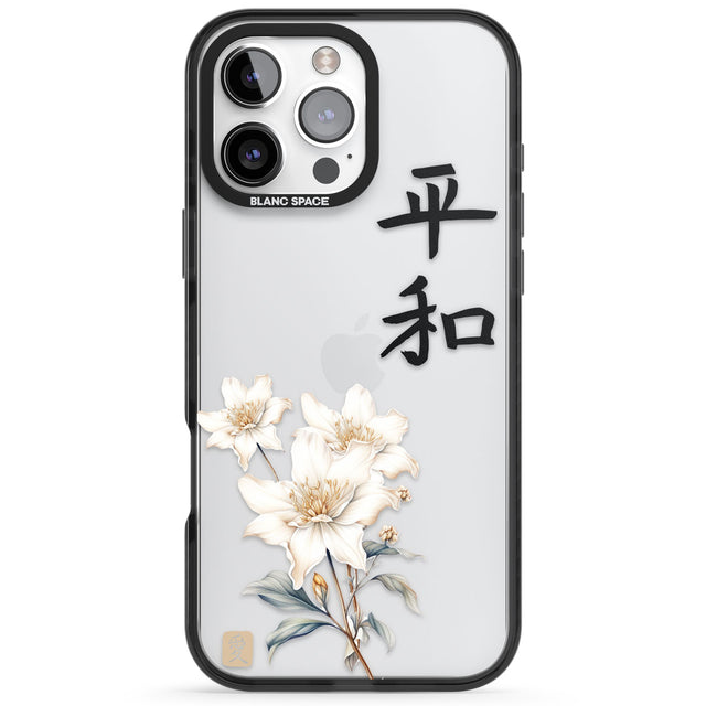 Peace and Flowers Black Impact Phone Case for iPhone 16 Pro, iPhone 16 Pro Max