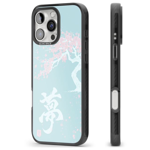 Dreams & Cherry Blossom Black Impact Phone Case for iPhone 16 Pro, iPhone 16 Pro Max