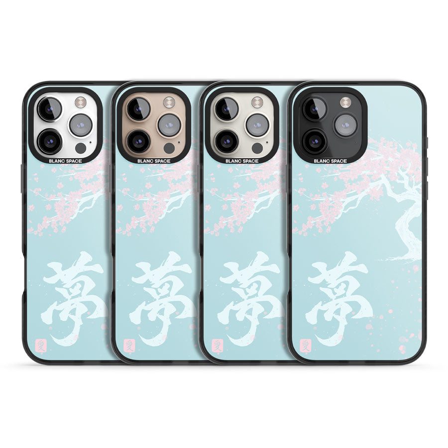 Dreams & Cherry Blossom Black Impact Phone Case for iPhone 16 Pro, iPhone 16 Pro Max