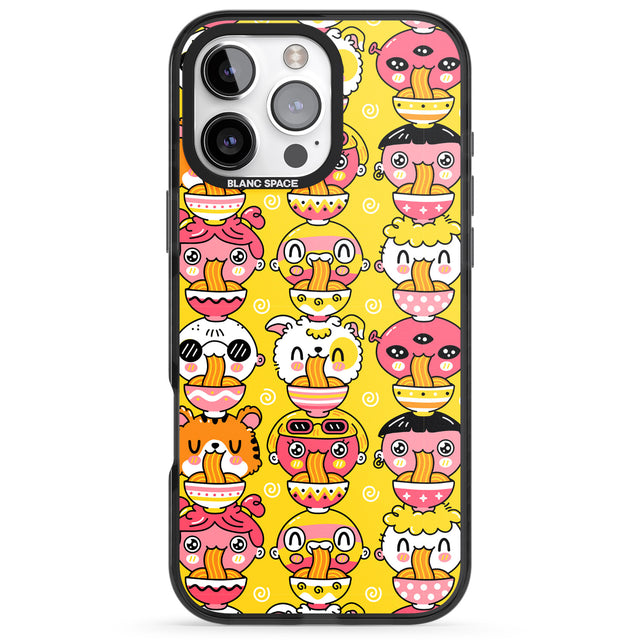 iPhone 16 Pro Max Ramen Noodle Kawaii Pattern Black Impact Phone Case