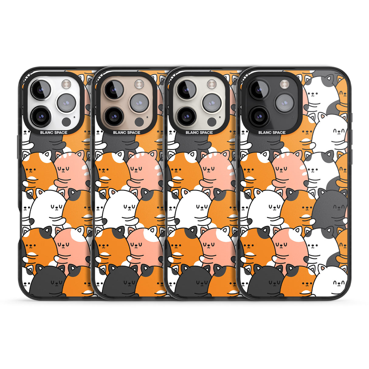 iPhone 16 Pro Max Spooning Cats Kawaii Pattern Black Impact Phone Case