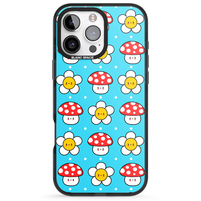 iPhone 16 Pro Max Shroom Bunnies Kawaii Pattern Black Impact Phone Case