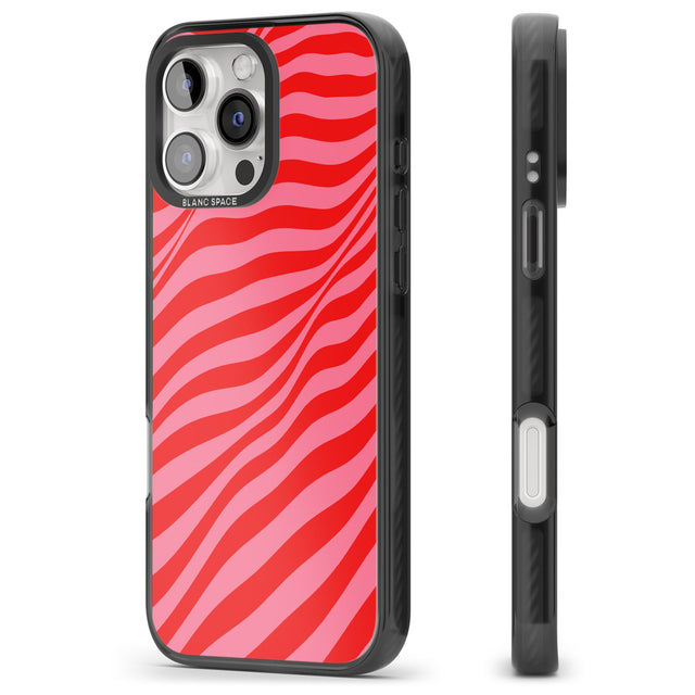 iPhone 16 Pro Max Pink & Red Distorted Line Black Impact Phone Case