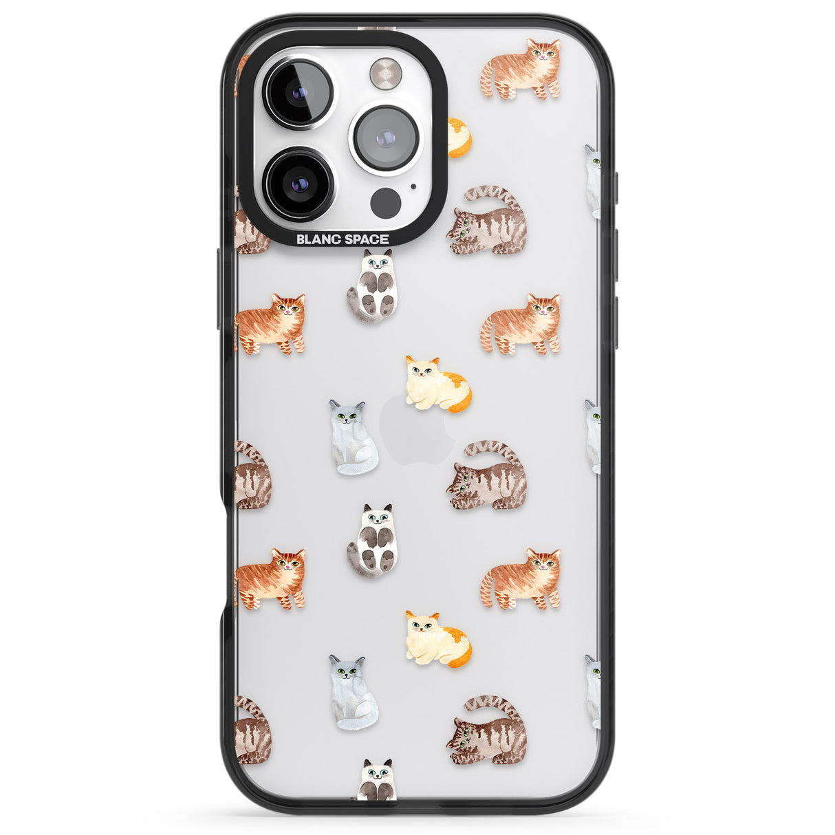 iPhone 16 Pro Max Cute Cat Pattern - Clear Black Impact Phone Case