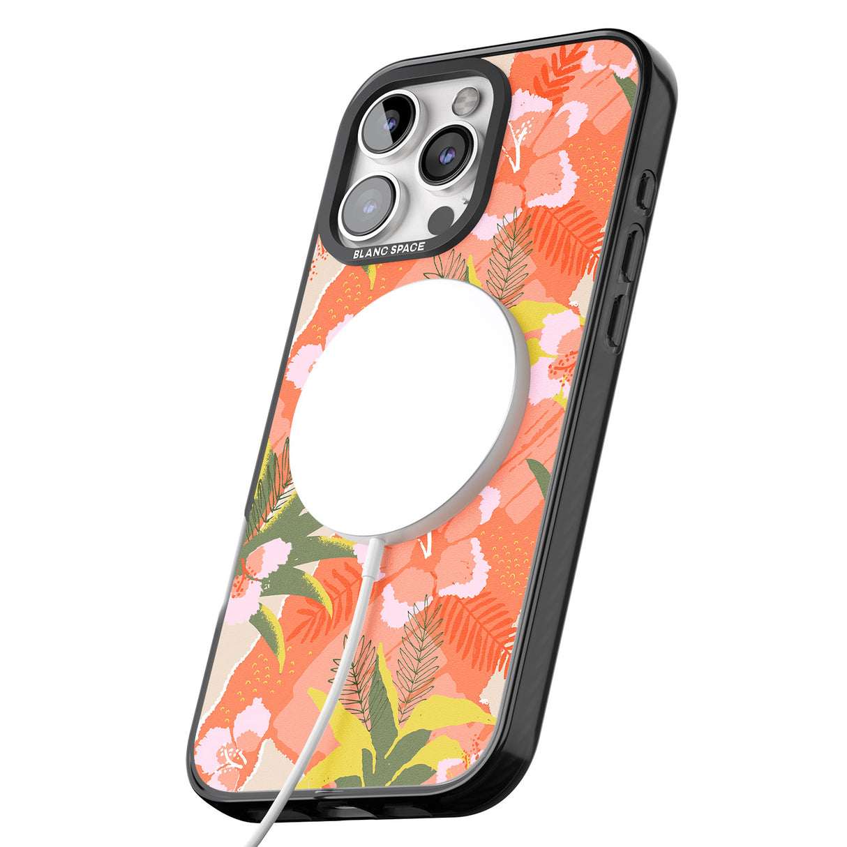 iPhone 16 Pro Max Hawaiian Flowers Abstract Pattern Black Impact Phone Case