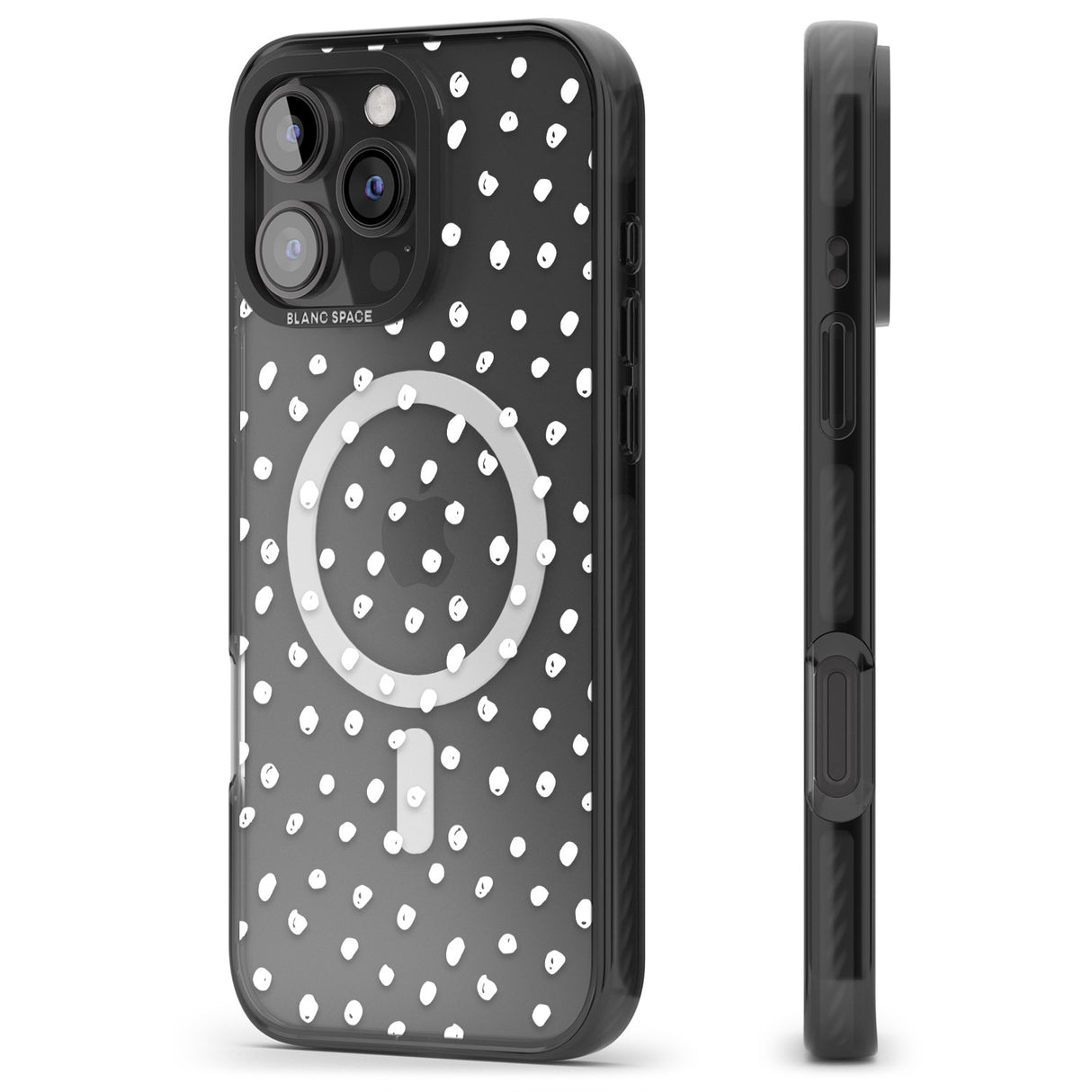 iPhone 16 Pro Max Messy White Dot Pattern Black Impact Phone Case