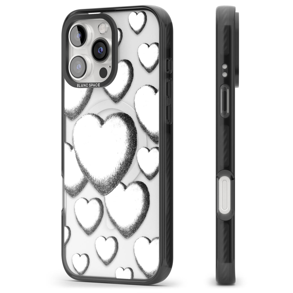 Hand-Drawn Hearts Black Impact Magsafe Phone Case for iPhone 16 Pro, iPhone 16 Pro Max