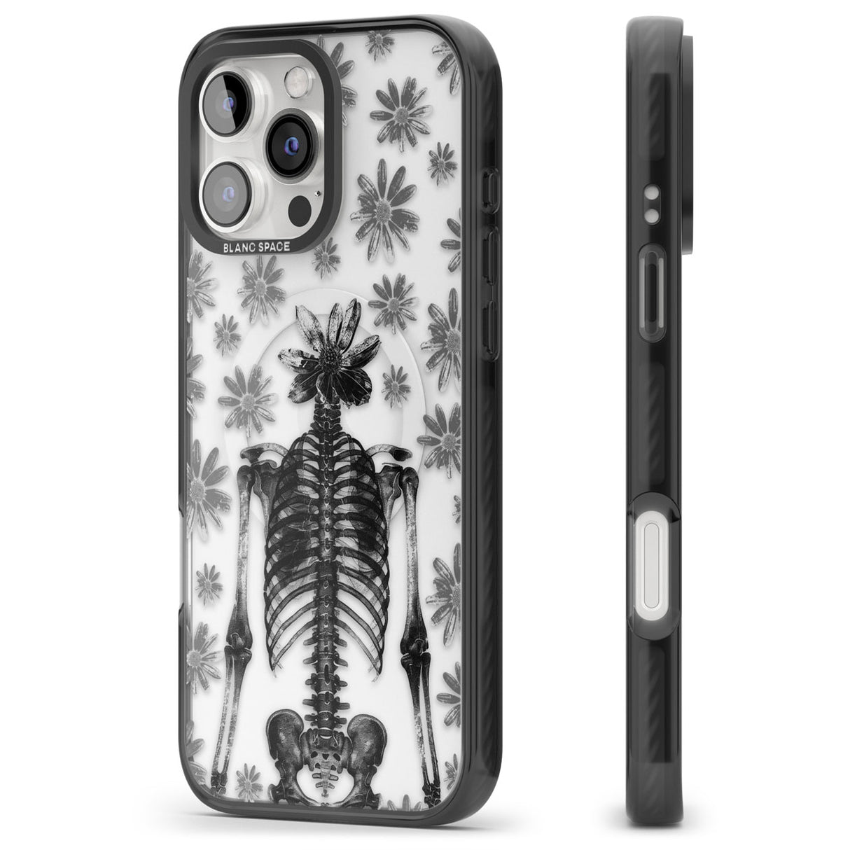 Skeleton Flower Black Impact Magsafe Phone Case for iPhone 16 Pro, iPhone 16 Pro Max