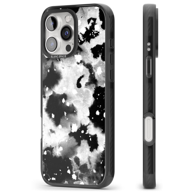 iPhone 16 Pro Max Black & White Acid Wash Tie-Dye Pattern Black Impact Phone Case