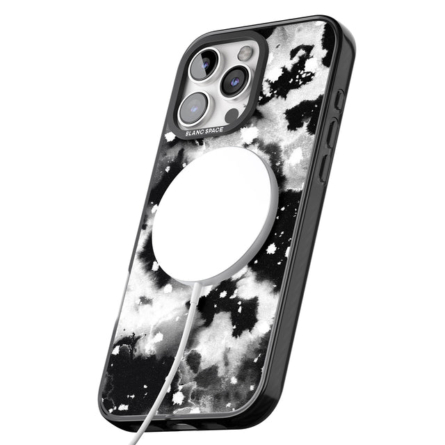 iPhone 16 Pro Max Black & White Acid Wash Tie-Dye Pattern Black Impact Phone Case