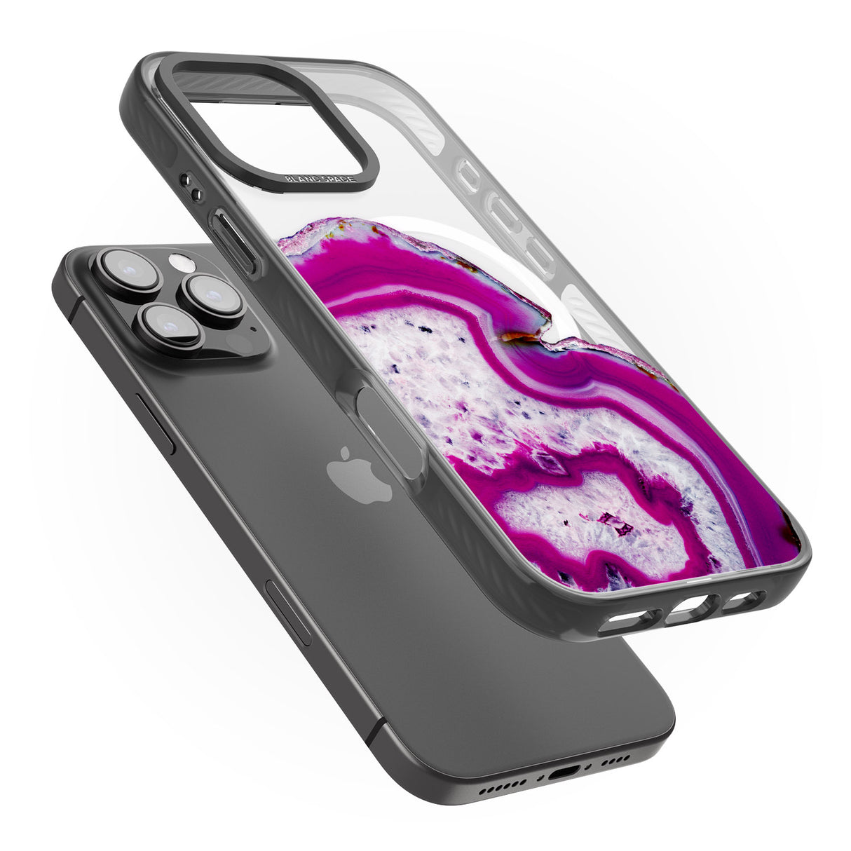 iPhone 16 Pro Max Violet & White Swirl Agate Crystal Clear Design Black Impact Phone Case