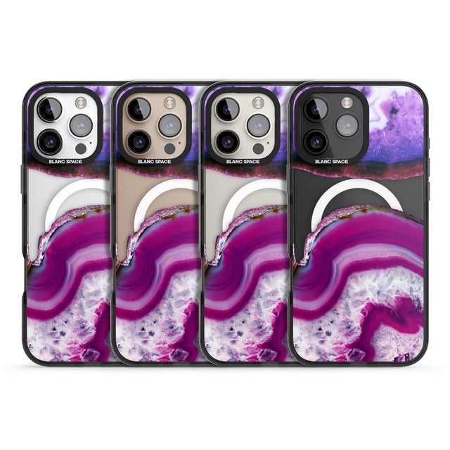 iPhone 16 Pro Max Purple & White Gemstone Crystal Clear Design Black Impact Phone Case