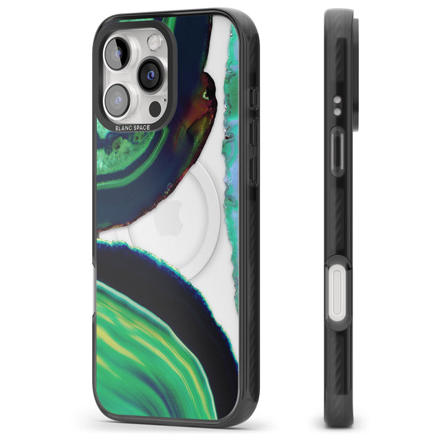 iPhone 16 Pro Max Green & Navy Gemstone Crystal Clear Design Black Impact Phone Case