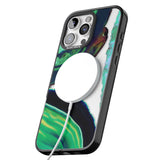 iPhone 16 Pro Max Green & Navy Gemstone Crystal Clear Design Black Impact Phone Case