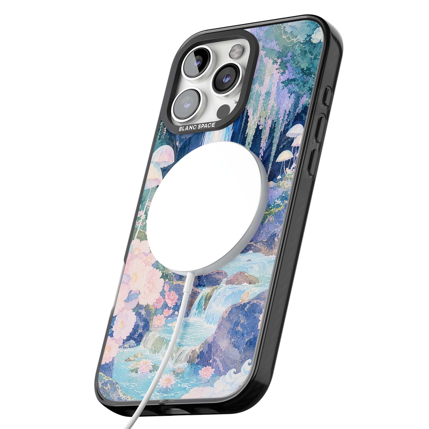 Mystic Waterfall art iPhone case | Black Impact Magsafe case for iPhone 16 Pro, iPhone 16 Pro Max