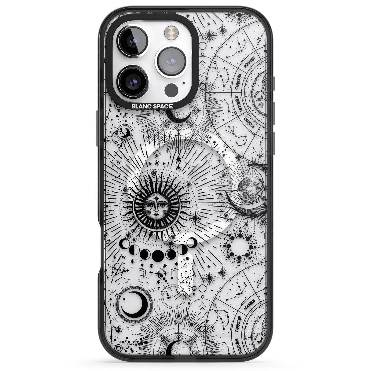 iPhone 16 Pro Max Transparent Suns & Zodiac Charts Black Impact Phone Case